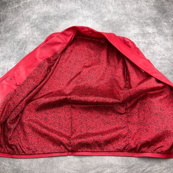 Vera Pelle Jacket Women Medium Red Leather‎ Double Breasted Relaxed Retro 80s 90 - Picture 4 of 9